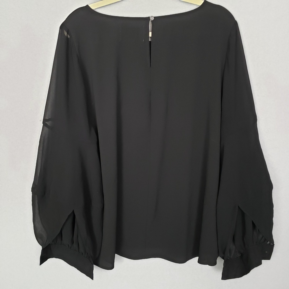 Girl With Curves Lane Bryant Sz 16 Sheer Statement Sleeve Top Black Office Glam - Picture 2 of 9